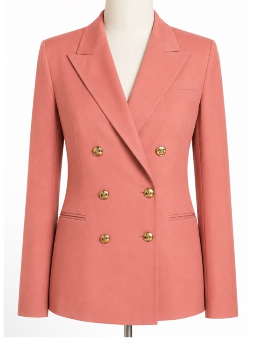 NWT MaxMara Coral Double-Breasted Blazer with Gold Buttons Size 10